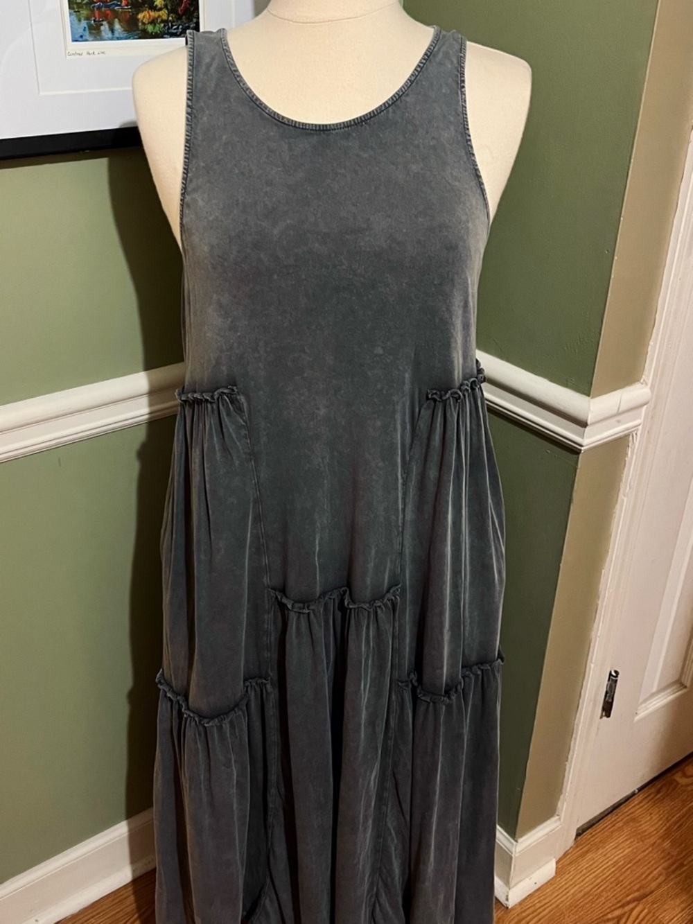 Mustard Seed Sleeveless Washed Charcoal Maxi Dress - Gray